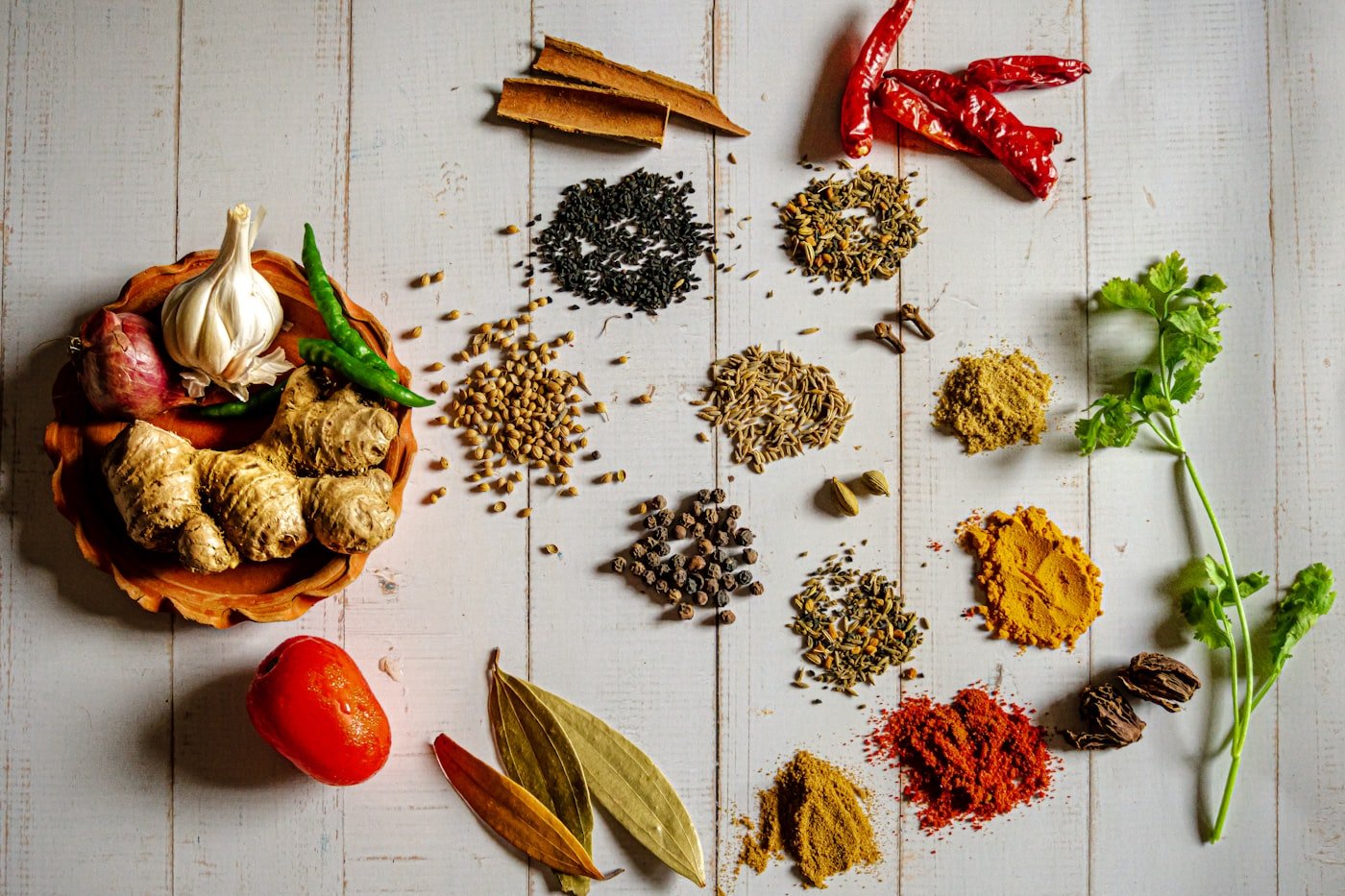 Quality agricultural ingredients including ginger and pepper prepared for inspection